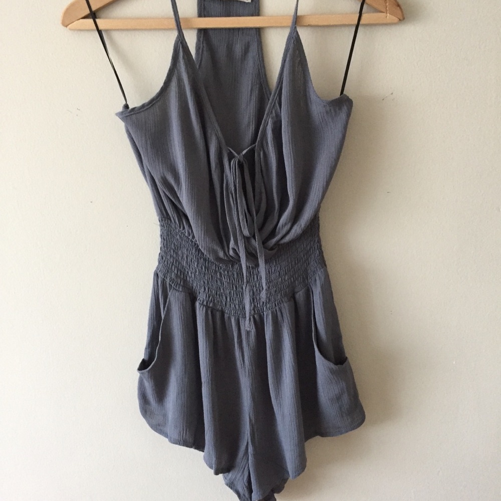 Romper grey smocked pocket romper, festival romper - Picture 5 of 6